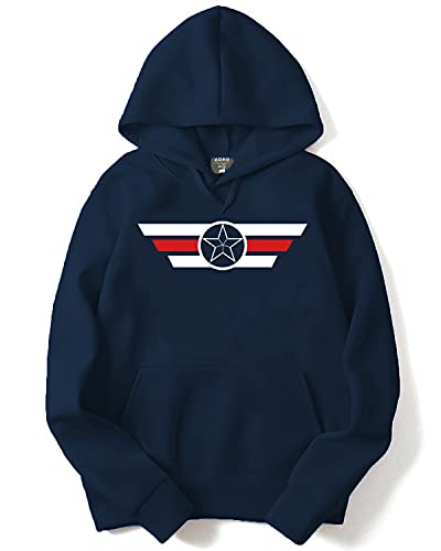 ADRO Men's Cotton Neck Hooded Sweatshirt (H21-M-CAP-NB_Navy_XL)