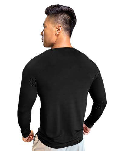EYEBOGLER Men Round Neck Solid Full Sleeve Regualr Fit T-Shirt Black