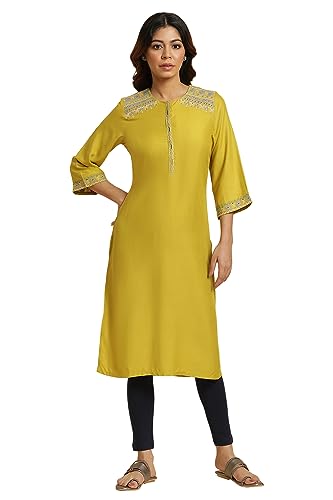 W for Woman Women Viscose Cress Embroidered Regular A-Line Flared Kurta