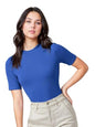 KOTTY Womens Slim Fit Half Sleeve Ribbed T-Shirt(Blue_XL)