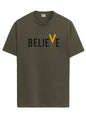 ADRO Men's Believe Design Printed T-Shirt (S, Olive Green)