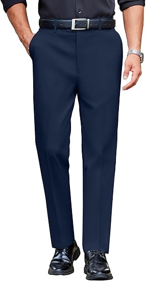 CB-COLEBROOK Mens Classic Formal Premium Dress Pants Expandable Waist Suit Pant Slim Fit Flat Front Slacks Ankle Fit Trousers fo