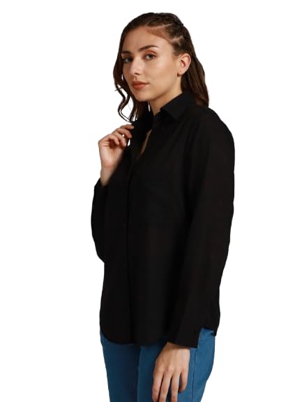 HIGH STAR Womens Oversized Fit Shirt (HSWSHW23509_BK_Black