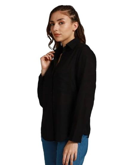 HIGH STAR Womens Oversized Fit Shirt (HSWSHW23509_BK_Black