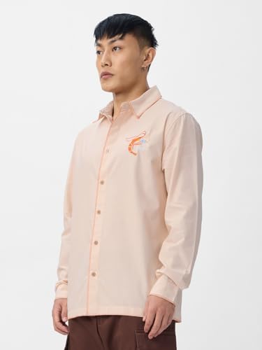 The Souled Store Shrimp Cocktail Men and Boys Long Sleeves Collared Neck Button Front Pink Embroidered Cotton Relaxed Shirts