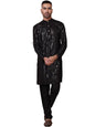 Jompers Mens Black Sequins Embroidered Kurta With Pyjama. 