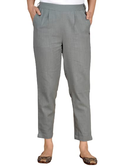 Digital Shopee Cotton Women Trouser Pant Use For Formal Office High Waist For Wide Leg Ankle Length Straight Pencil Pant (Grey_X