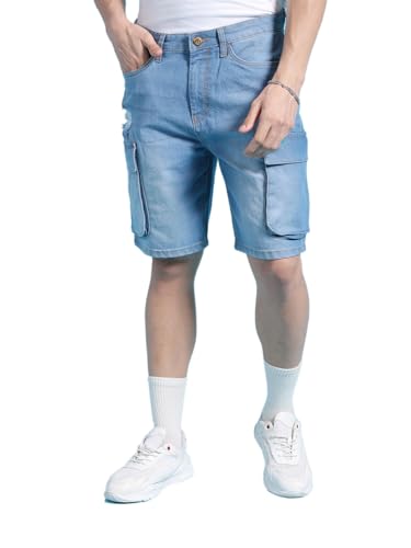 The Indian Garage Co Men G-505-Cargo Shorts Solid Mid-Rise Denim Cargo Shorts