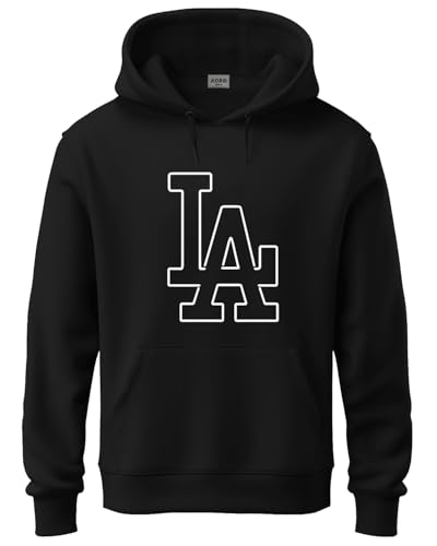 ADRO Men's Cotton Neck Hooded Sweatshirt (H24-LA-BL-S_Black)