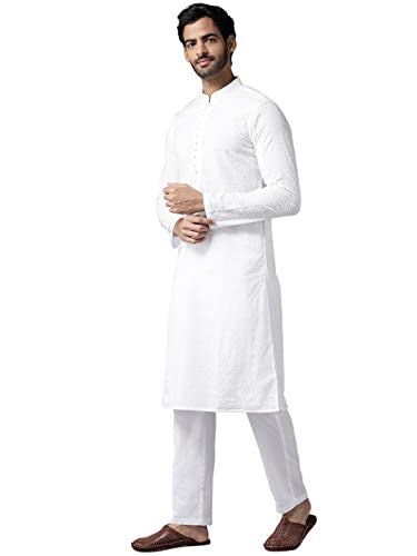 See Designs Mens Kurta | Specially Crafted And Designed For The Eid Festival White Cotton Embroidered Kurta Mandarin Collar Long