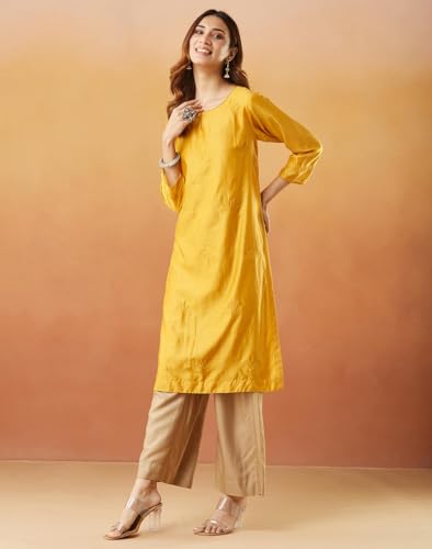 Fabindia Women's Cotton Silk Embroidered Regular Kurta