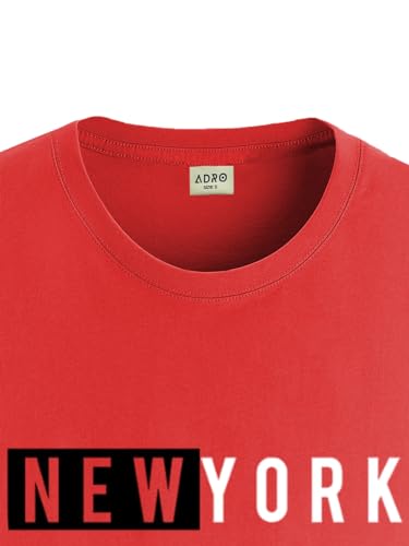 ADRO Men's Solid Regular Fit T-Shirt (RN24-NKY-RD_Red