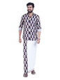 Prakasam Cotton Mens Colour Onam Special Printed Full Sleeve Slim Fit Multi Colour Shirt Matching With Border Single Dhoties For