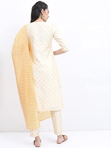 KETCH Polyester Women's Regular Fit Self Design Threeforth Sleeve Kurta With Pant & Dupatta