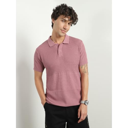 Nobero MenS Self Design Regular Fit Polo Shirt (1M-Twpo-R0020_Nostalgia Rose