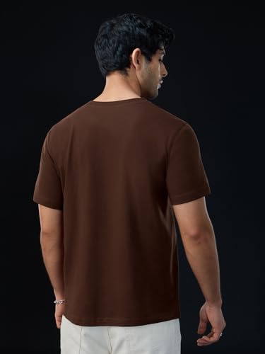 The Souled Store Garfield: Who Cares Men and Boys Short Sleeves Round Neck Brown Embroidered Regular Fit Lightweight Everyday Ca