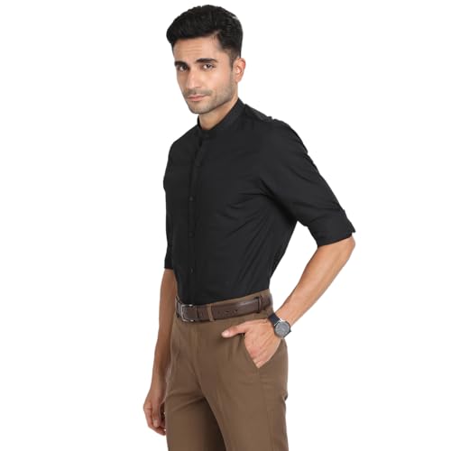 Turtle Men 100% Cotton Black Solid Slim Fit Full Sleeve Formal Shirt