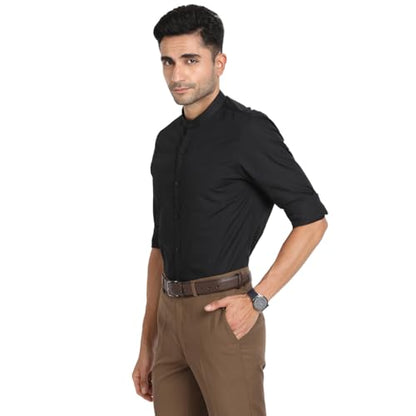 Turtle Men 100% Cotton Black Solid Slim Fit Full Sleeve Formal Shirt