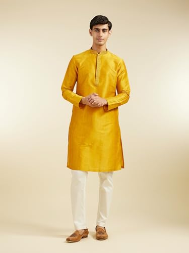 DIWAS BY MANYAVAR Men's Art Silk Kurta, Mustard, XL, Model KFN011-328-XL, Solid Design