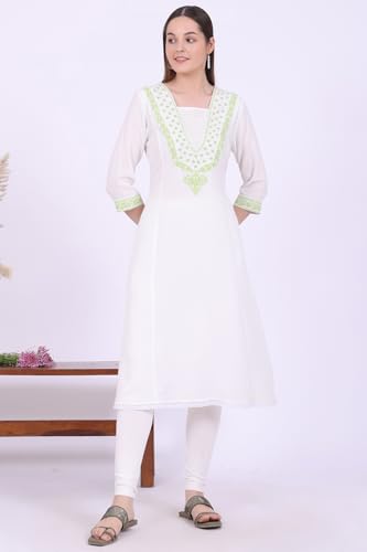 Aurelia Women's White Embroidered A-Line Kurta