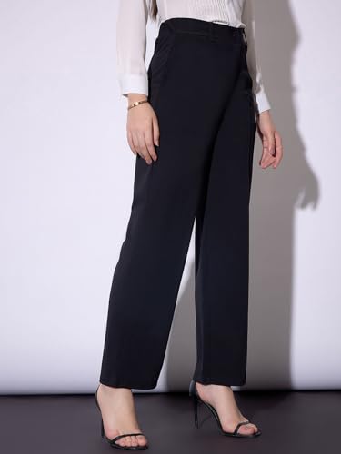 Toochki Spandex Trouser Black Pants for Womens Regular Fit, Bellbottom Straight Pants for Women