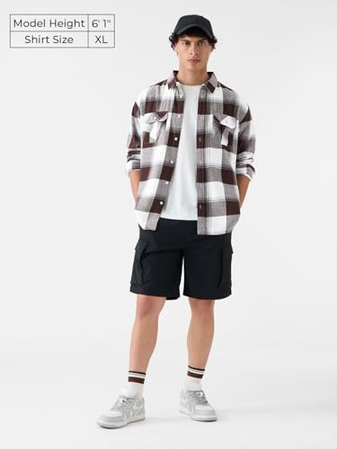 The Souled Store Plaid Shirt: Rust Men and Boys Long Sleeves Collared Neck Button Front Cotton Regular Fit Utility Shirts