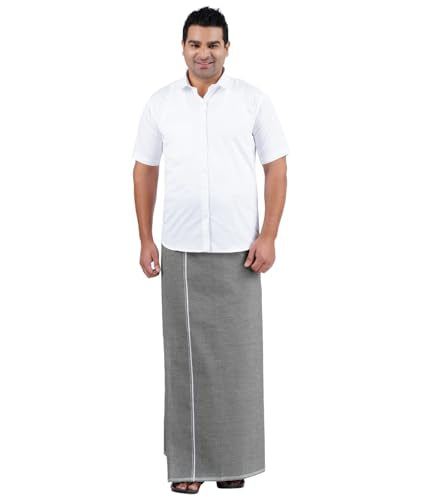 Prakasam Cotton Mens Premium Kfc Plain Welcro Pocket Dhoti (Kfc-Pln-Ash)