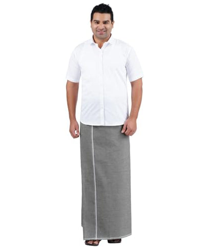 Prakasam Cotton Mens Premium Kfc Plain Welcro Pocket Dhoti (Kfc-Pln-Ash)