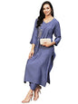 ANNI DESIGNER Women's Cotton Blend Straight Embroidered Kurta with Pant (Miti Blue-NW)