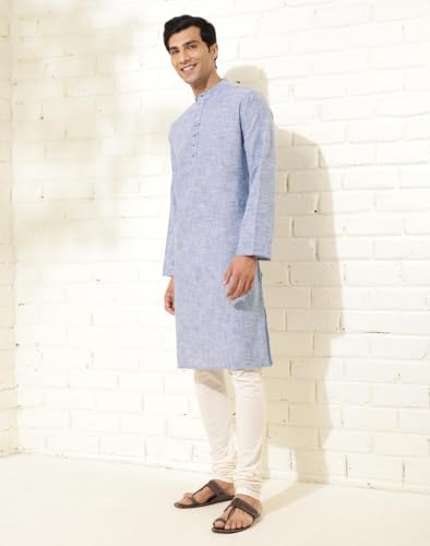 Fabindia MenS Cotton Woven Slim Kurta (1035964Blue_Blue