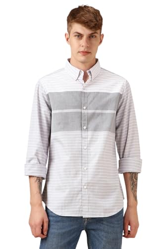 Dennis Lingo Men Blue 100% Cotton Full Sleeve Button Down Collar Stripes Shirts