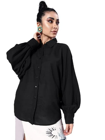 Style Quotient Women Solid Black Polyester Smart Casual Oversized Shirt