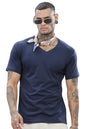 ADRO Men's V Neck Solid Cotton T-Shirt (VN-M-PLN-NB_Navy_XL)