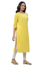 Aurelia Yellow Vertical Striped Cotton Regular Kurta For Women