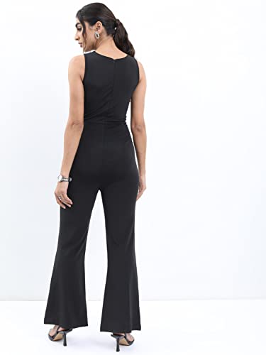 Ketch Polyester Blend Womens Sleeveless Casual Fit Jump Suit Floor Length Dress (Khjs000011_Black