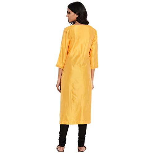 Fabindia Women Silk Textured Long Kurta Cotton_Yellow