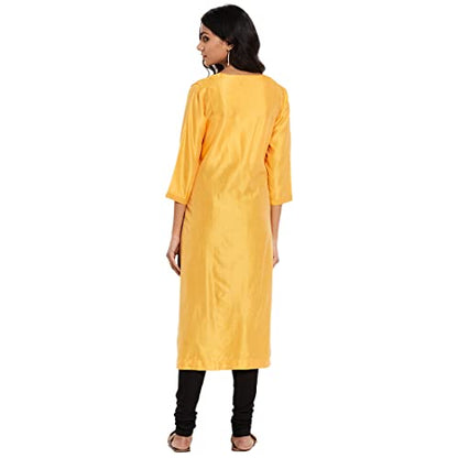 Fabindia Women Silk Textured Long Kurta Cotton_Yellow
