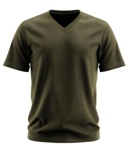 ADRO Mens V Neck T-Shirt|100% Combed Cotton T-Shirt|V-Neck Half Sleeve T-Shirt|VN24-M-PLN-OL-XL Olive