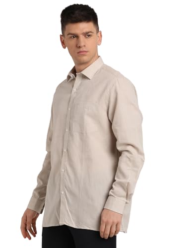 Turtle Men Cotton Linen Solid Regular Fit Grey Formal Shirt