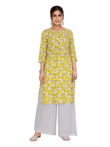 rangita Yellow Rayon Straight Printed Knee Length Kurti | Kurta for Women