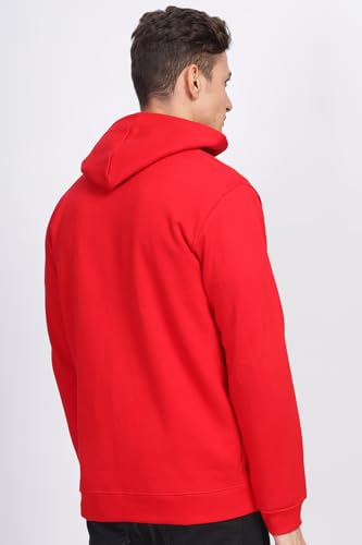 ADRO Men's Cotton Neck Hooded Sweatshirt (ZH24-PLN-RD_Red