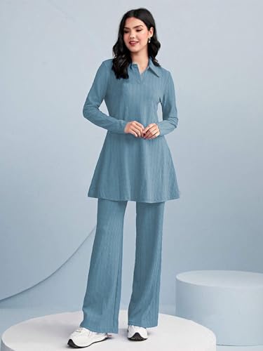 Tadkee WomenS Polyester Solid Color Two-Piece Set | Long Sleeve Top & Wide Leg Pants Co-Ord Set | Casual Wear Co Ord Set (Fn-Fu