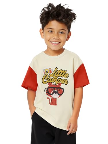 The Souled Store Originals : Little Camper Young Boys Round Neck Short Sleeve Black Graphic Printed Cotton T-Shirts