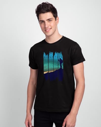 Bewakoof MenS Printed Regular Fit Half Sleeve Round Neck Cotton T-Shirt Black