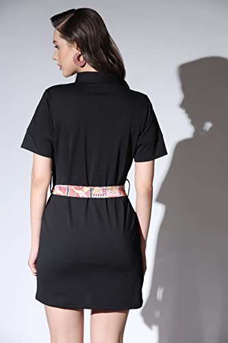 Greciilooks Weatern Dress For Women| Lycra Solid Body Con Dresses For Girls| Short Sleeve Polo Dress| Western Dress With Belt |
