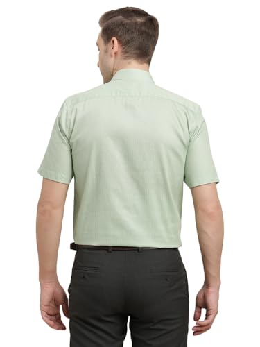Turtle Men 100% Cotton Regular Fit Light Green Printed Half Sleeve Formal Shirt
