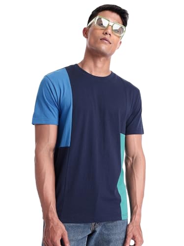 Bewakoof Mens Color Block Regular Fit T-Shirt_509378_Black_M