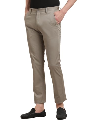 Turtle Men Cotton Stretch Grey Solid Ultra Slim Fit Casual Trouser