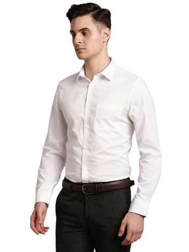 Turtle Men 100% Cotton White Self Design Slim Fit Formal Shirt