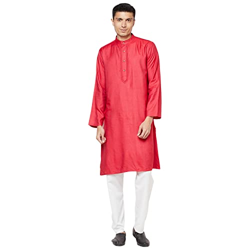 Fabindia Men Tussar Embroidered Long Kurta Viscose_M